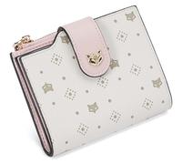 FOXLOVER Small Wallet for Women RFID Blocking Soft Leather Bifold Zipper Pocket Wallet Credit Card Holder with ID Window & Gift Box, Light pink, 3.7" x 4.5" x 1.2" inches, Classic