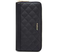 FOXLOVER Wallets for Women RFID Blocking Embroidery Leather Women's Wallet Zip Wristlet Clutch, Black-A, 7.48" L x 0.98" W x 3.94" H inches, Wristlet-handbags
