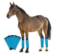 FOXLVDA Horse Fly Boots - Fly Boots for Horses Set of 4, Comfortable Horse Leggings, Mesh Material Design with Metal Support Bars for Reduces Stomping & Leg Fatigue (Blue, Large)