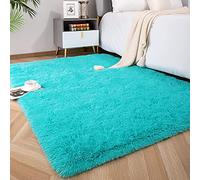 Foxmas 4ft x 6ft Teal Soft Fluffy Area Rug for Bedroom Kids Room Plush Shaggy Nursery Rug