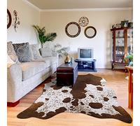 Foxmas Faux Cowhide Area Rug, 55"x62" / 4.6x5.2ft, Coffee White, Cow Print, Modern, Soft, Western Decor