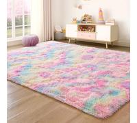 Foxmas Large Area Rugs for Living Room Bedroom 6x9 Feet, Fluffy Kids Room Plush Shaggy Nursery Rug Furry Throw Carpets for Boys Girls, College Dorm Fuzzy Rugs Home Decorate Rug, Rainbow