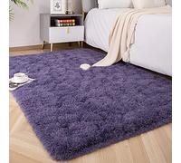 Foxmas Soft Fluffy Area Rugs for Bedroom Kids Room Plush Shaggy Nursery Rug Furry Throw Carpets for Boys Girls, College Dorm Fuzzy Rugs Living Room Home Decorate Rug, 4ft x 6ft, Grey Purple