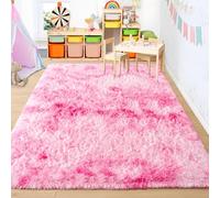 Foxmas Soft Fluffy Area Rugs for Bedroom Kids Room Plush Shaggy Nursery Rug Furry Throw Carpets for Boys Girls, College Dorm Fuzzy Rugs Living Room Home Decorate Rug, 3ft x 5ft, Tie-Dyed Pink