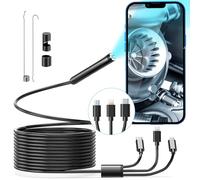 FOXOLA Wireless Endoscope, Wi-Fi Industrial Borescope with 6 LED Lights, 7.9mm 3 in 1 USB Snake Camera, Waterproof IP67 Inspection Camera for OTG Android, iPhone (10ft, Type-C, Micro, Lightning)