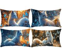 Foxs Butterfly Pillow Covers 12x20 Inch Set of 4, Lumbar Cushion Covers, Modern Print Linen Decorative Rectangle Throw Pillow Cover Outdoor Farmhouse Pillowcases for Home Couch Sofa Bed Decor i-327