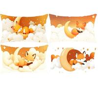 Foxs Moon Pillow Covers 12x20 Inch Set of 4, Lumbar Cushion Covers, Modern Print Linen Decorative Rectangle Throw Pillow Cover Outdoor Farmhouse Pillowcases for Home Couch Sofa Bed Decoration i-328