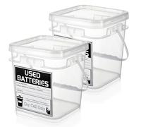 Foxtell 2 Pcs Battery Disposal Container 1 Gallon Dry Cell Storage with Label Battery Recycling Container for Safe Storage and Household & Office Use (Clear, Square)