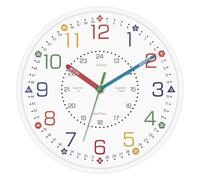 Foxtop 10 Inch Kids Learning Wall Clock Silent Non-Ticking Educational Teaching Clock for Classroom Walls & Kids Bedrooms - Colorful Analog Time Telling Clock