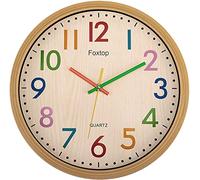 Foxtop Kids Learning Wall Clock Without Ticking Noises,12 Inch Analogue Children's Clock for Learning the Time,Easy Reading Children's Room Decoration Colourful Design