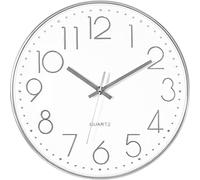 Foxtop Modern Wall Clock Silver 12 Inch - Silent Non Ticking Analogue Clock with Easy Read Numbers, Battery Powered Quartz Movement for Home, Office, Classroom, Kitchen