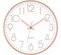 Foxtop Wall Clock 12 Inch Silent Non Ticking - Rose Gold Analogue Clock with Large Numbers, Battery Operated Quartz Movement for Bedroom, Kitchen, Living Room, Office
