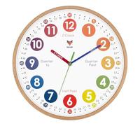 Foxtop Wooden Learning Clock for Kids Silent Non-Ticking Analogue Wall Clock 12 Inch Telling Time Teaching Clock for Classrooms & Bedrooms, Easy for Children to Learn to Tell Time