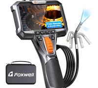 FOXWELL 6.5mm Slim Dual Lens 220° Two-Way Articulating Borescope, Endoscope inspection Camera with LED Light, IPS HD Screen, 5.25FT Flexible Snake Camera for Automotive, Pipe, Wall & Engine Inspection