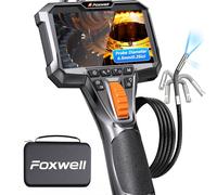 FOXWELL 6.5mm Slim Dual Lens 220° Two-Way Articulating Borescope, Endoscope inspection Camera with LED Light, IPS HD Screen, 5.25FT Flexible Snake Camera for Automotive, Pipe, Wall & Engine Inspection