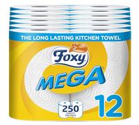 Foxy Mega Kitchen Roll (Pack of 12) - Long-Lasting 2-Ply Kitchen Towels with Absorbent Vortex Embossing - 1,500 Extra Large Sheets - Food Safe & Microwave Friendly - FSC® Certified