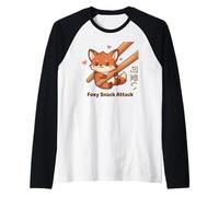 Foxy Snack Attack Kawaii Fox Raglan Baseball Tee