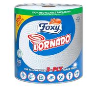 Foxy Tornado 3-ply Kitchen Paper Towels- Highly Super Absorbent Paper Sheets- Soft and Gentle 300 Sheets Per Roll - 100% Recyclable Plastic Free Packaging