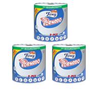 Foxy Tornado 3Ply Strong All Purpose Kitchen Roll/Towel | 300 Sheets per Roll | Triple Layer | Food Safe | Hygenic | Made with 100% Renewable Energy (3 Rolls)