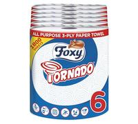 Foxy Tornado Kitchen Roll (Pack of 6) - Ultra Absorbent 3-Ply Kitchen Towel with Vortex Embossing (240 x 226mm) - Strong & Reliable - FSC® Certified