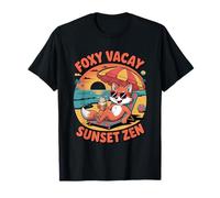 Foxy Vacay Sunset Cute Relaxing Beach Fox Summer Vacation T-Shirt