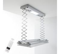 foxydry Air, Ceiling clothes drying rack, ceiling mounted retractable remote-controlled clothesline, electrical drying rack in aluminium and steel, 122x57x30 cm / 48x22.4x11.8 in