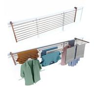 Foxydry Duo, balcony and railing clothes airer, folding, 80 in | in aluminum and stainless steel, foldable, rustproof, space-saving, for outdoor use and terraces, supports 33 lb, brown