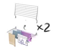 Foxydry Fold, wall mounted clothes airer, folding space saving, 39 in X2 | made of aluminium and stainless steel, folds upward, rustproof, for terraces and balconies, supports 22 lb, grey
