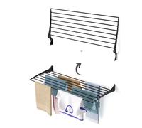 foxydry Fold, wall mounted clothes airer, folding space saving, 46 in | made of aluminium and stainless steel, folds upward, rustproof, for terraces and balconies, supports 22 lb, black
