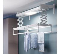 Foxydry Pro, electric wall mounted clothes airer, with warm air, 63 in | space-saving, made of aluminium, remote controlled, fits bed sheets, LED light, supports 77 lb, gray