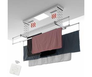 foxydry Pro Heating Ceiling Drying Rack, Remote Control Clothes Airer with Warm Ventilation in Aluminium and Steel for Bed Sheets 122x53x25 cm / 48x20.86x9.84 in
