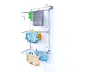 foxydry Tower Wall Mounted Vertical Clothes Airer Wall Mounted Retractable Indoor Outdoor Clothes Airer (88 x 52 x 137 cm, Grey Right)