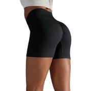 FOXYLIT Women's Gym Shorts Scrunch Bum High Waisted Tummy Control Butt Lifting Yoga Running Cycling Workout Shorts (as8, Alpha, x_l, Regular, Regular, Black)