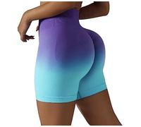 FOXYLIT Women's Gym Shorts Scrunch Bum High Waisted Tummy Control Butt Lifting Yoga Running Cycling Workout Shorts (as8, Alpha, s, Regular, Regular, Purple Blue)