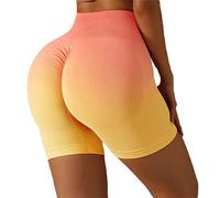 FOXYLIT Women's Gym Shorts Scrunch Bum High Waisted Tummy Control Butt Lifting Yoga Running Cycling Workout Shorts (as8, Alpha, l, Regular, Regular, Orange Yellow)