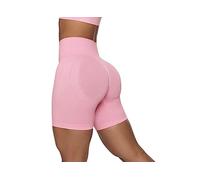 FOXYLIT Women's Gym Shorts Scrunch Bum High Waisted Tummy Control Butt Lifting Yoga Running Cycling Workout Shorts (as8, Alpha, s, Regular, Regular, Baby Pink)