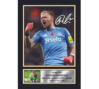 FoxyPrinting Aaron Ramsdale Newcastle United Printed Autograph Poster - England Goalkeeper Football Wall Art - Soccer Memorabilia Gift for Fans, A4 Poster + Silver Frame