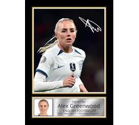 FoxyPrinting Alex Greenwood Signed Autograph Poster Print England Lionesses Defender - Framed or Unframed - Gift for Women’s Football Fans, A4 Poster + Gold Frame