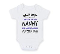 FoxyPrinting Back Off I Have A Crazy Nanny - Personalised Baby Boy Girl Baby VestUnisex Short Sleeve Bodysuit (3-6 months)