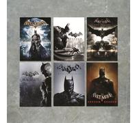 FoxyPrinting Batman Arkham Poster Set of 6 - Arkham Asylum, City, Origins, Blackgate, Knight & Shadow Inspired Gaming Wall Art Prints - Batman Gamer Room Decor, A3 Poster