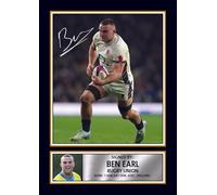 FoxyPrinting Ben Earl England Rugby Printed Autograph Poster - Signed Style Wall Art Print - England Rugby Union Star Gift - Sports Fan Decor, A4 Poster + Black Frame