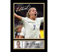 FoxyPrinting Beth Mead Signed Autograph Poster Print - England Lioness - Framed or Unframed - Gift for Women’s Football Fans, A4 Poster Print (297x210mm)