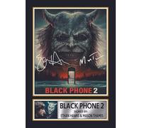 FoxyPrinting Black Phone 2 Printed Autograph Poster - Ethan Hawke Horror Movie Wall Art - The Grabber Horror Movie Fan Gift, A4 Poster + White Frame