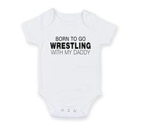 FoxyPrinting Born To Go Wrestling With My Daddy - Personalised Baby Boy Girl Baby VestUnisex Short Sleeve Bodysuit (6-9 months)