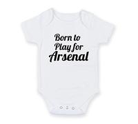 FoxyPrinting Born To Play For Arsenal - Personalised Baby Boy Girl Baby VestUnisex Short Sleeve Bodysuit (6-9 months)