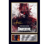 FoxyPrinting Daredevil Born Again Printed Autograph Poster - Charlie Cox Marvel TV Series Wall Art - Matt Murdock Superhero Collectible Movie Poster Print, A4 Poster + Black Frame