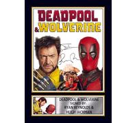 FoxyPrinting Deadpool & Wolverine Printed Autograph Poster - Ryan Reynolds & Hugh Jackman Marvel Movie Wall Art - Superhero Film Memorabilia Print, A3 Poster + Gold Frame