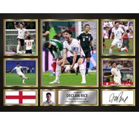 FoxyPrinting Declan Rice England Football Poster Print - 2026 World Cup Signature Style Landscape Wall Art- England Soccer Fan Gift, A4 Poster + Black Frame