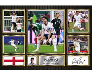 FoxyPrinting Declan Rice England Football Poster Print - 2026 World Cup Signature Style Landscape Wall Art- England Soccer Fan Gift, A4 Poster + Black Frame