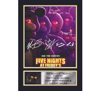 FoxyPrinting Five Nights at Freddy’s Printed Autograph Poster - Matthew Lillard, Josh Hutcherson & Elizabeth Lail Horror Movie Wall Art - FNAF Film Memorabilia Poster Print, A4 Poster + Black Frame